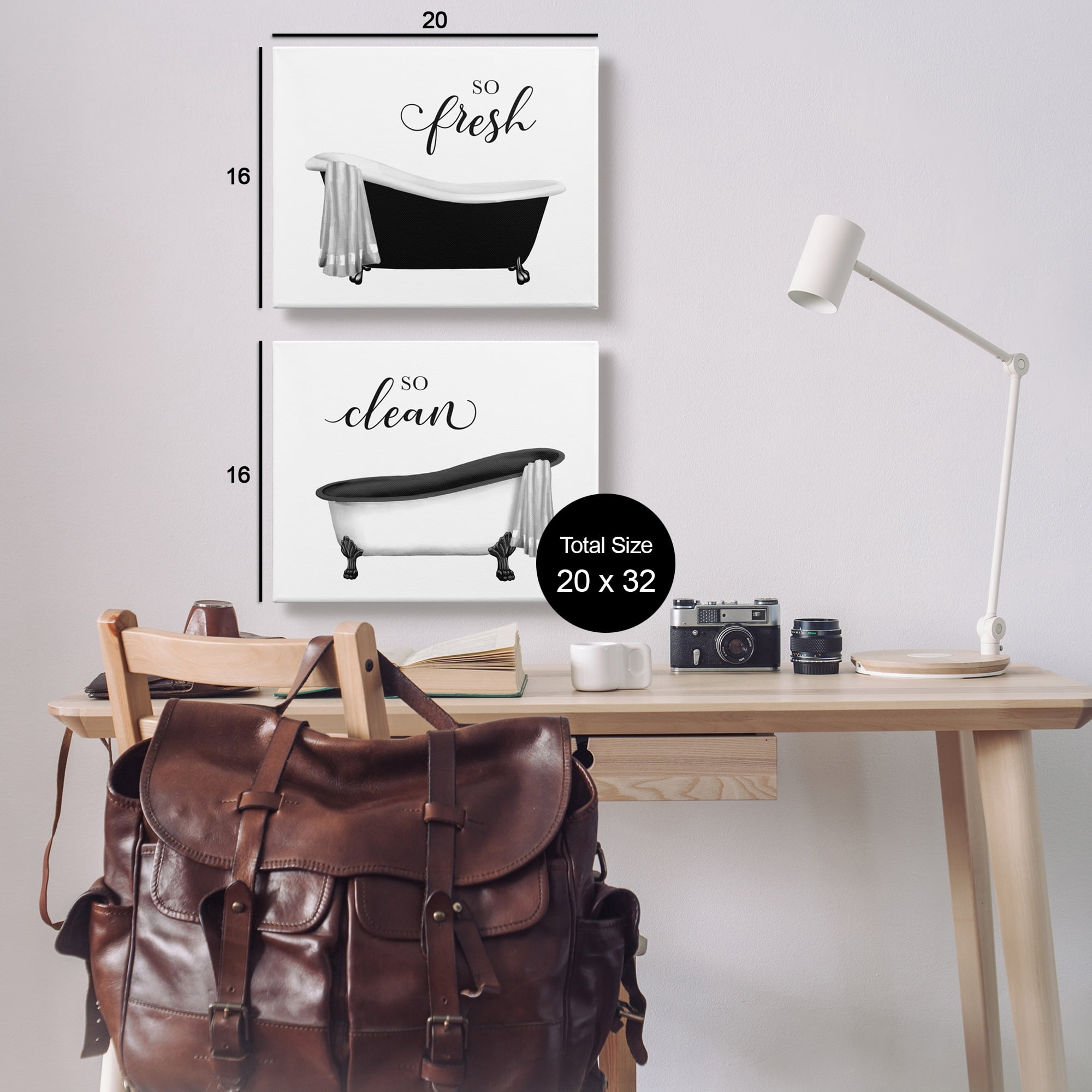 Stupell Industries So Fresh & Clean Bathtubs Typography Painting Gallery Wrapped Canvas Print Wall Art, Set of 2