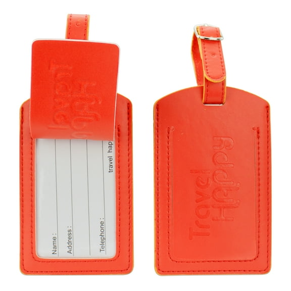 PU Leather Luggage Tags, Travel ID Bag Tags - Set of 2 (Red)