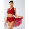 thumbnail image 4 of inlzdz Womens 2-Piece Dance Outfits Shiny Sequin Halter Top Built-in Briefs Skirt for Dance Shows Burgundy L, 4 of 6
