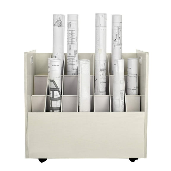 AdirOffice Blue Print Storage Organizer- Mobile Roll File Cart, Construction Plan Holders, Blueprint Cabinet with Wheels (21 Slots, White)
