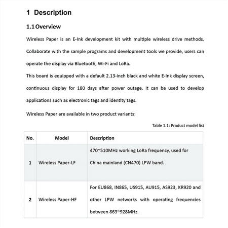 Lora Wireless Paper ESP32-S3FN8+SX1262 Chip Driven Via Wi-Fi, BLE and LoRa Onboard USB-UART Bridge 212X104 IOT Display B