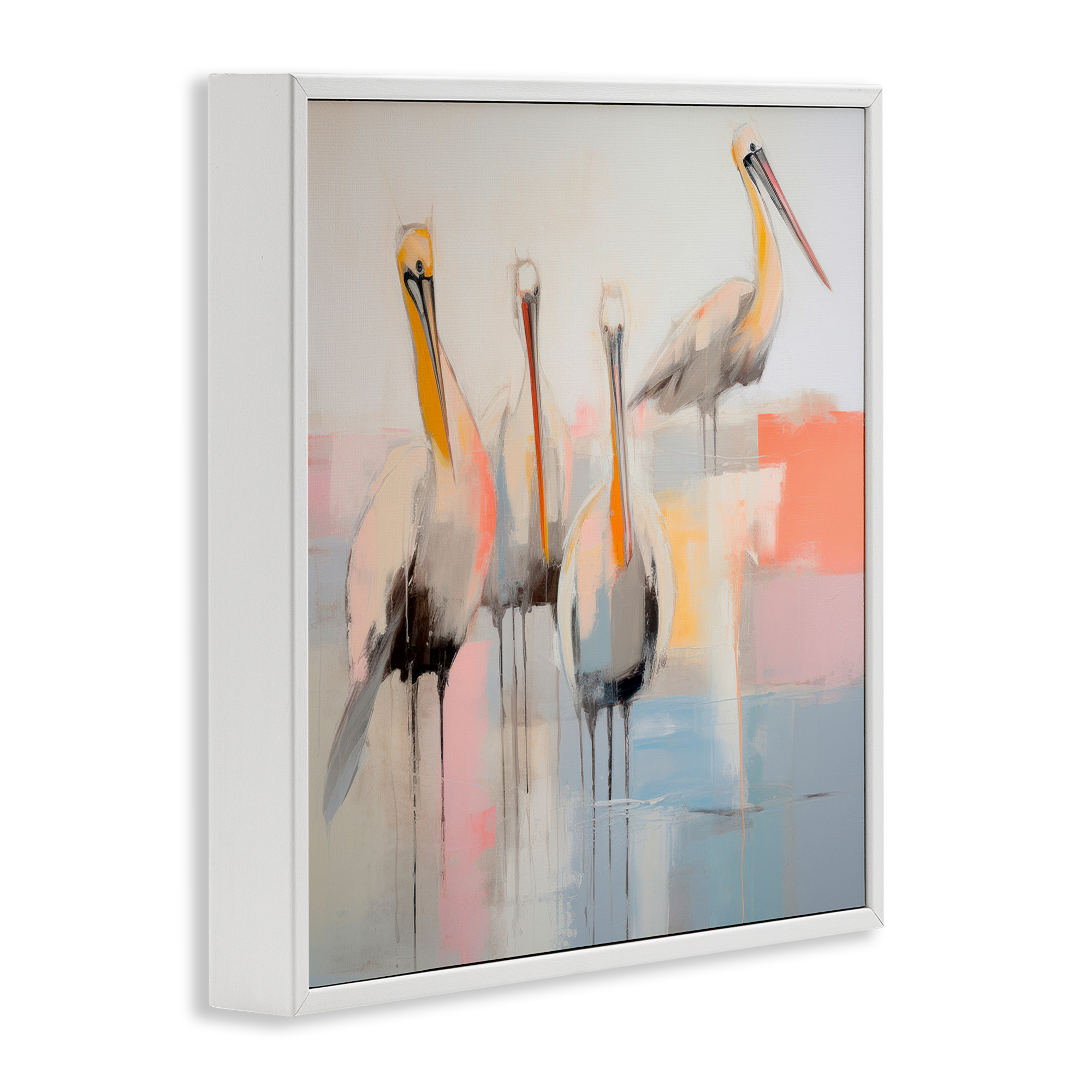 Stupell Industries Abstract Pelicans Scene Animals & Insects Painting White Framed Art Print Wall Art, 17 x 17