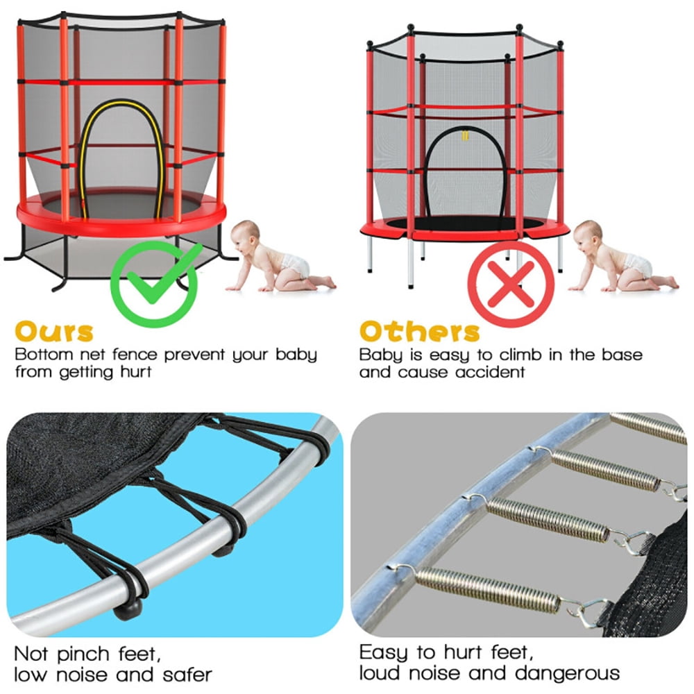 Barara King Backyard Trampoline, Trampoline,55 Inch Kids Recreational Trampoline Bouncing Jumping Mat with Enclosure Net-Red