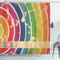 thumbnail image 1 of Vintage Rainbow Shower Curtain, Curvy Lines in Different Colors and Torn Grunge Look Old Festival Event, Fabric Bathroom Set with Hooks, 69W X 75L Inches Long, Multicolor, by Ambesonne, 1 of 3
