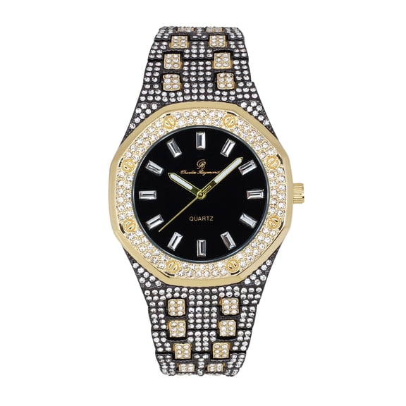 Charles Raymond Bling-ed Out Rapper's Luxury Hip Hop Mens Watch - Stand Out in Your Crew with This Bling Timepiece seen from Miles Away - 10227FAMST10528 TT BLK GLD