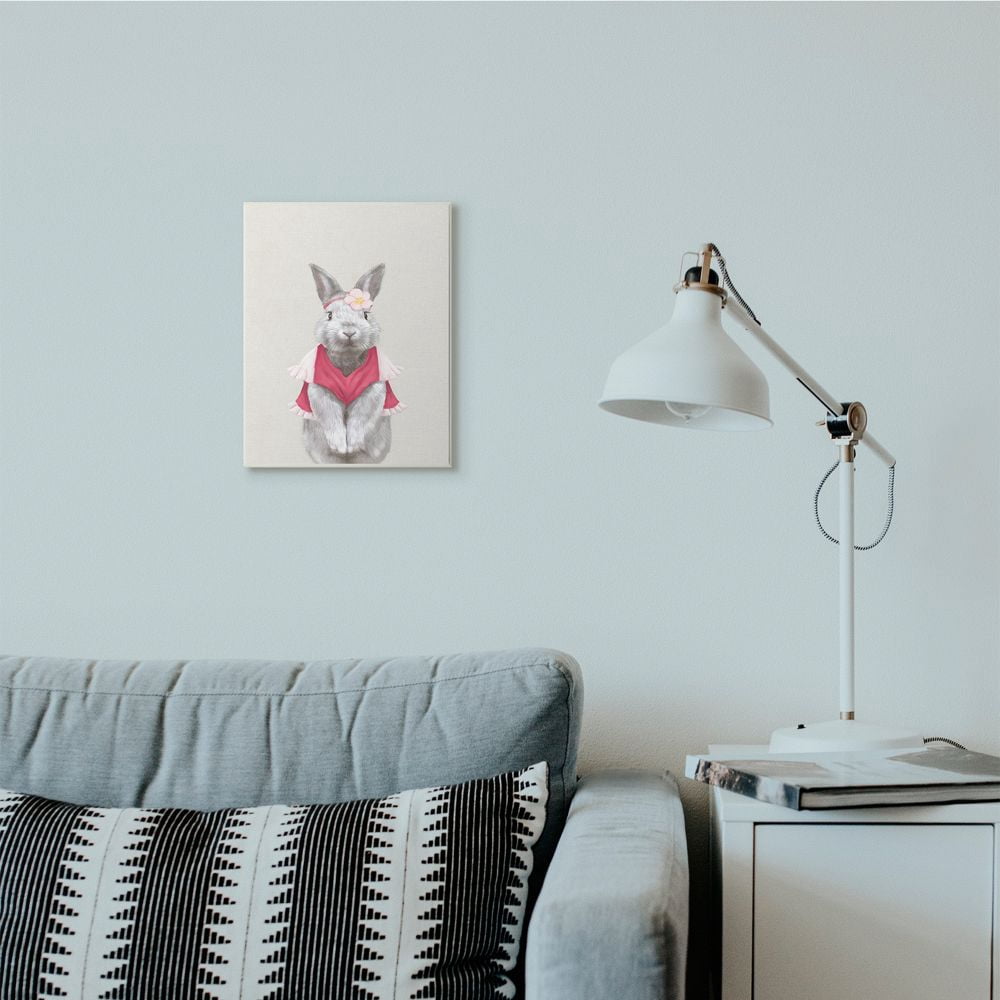 Stupell Bunny Rabbit Pink Clothes Portrait Animal Painting Wood Wall Art 10 x 15