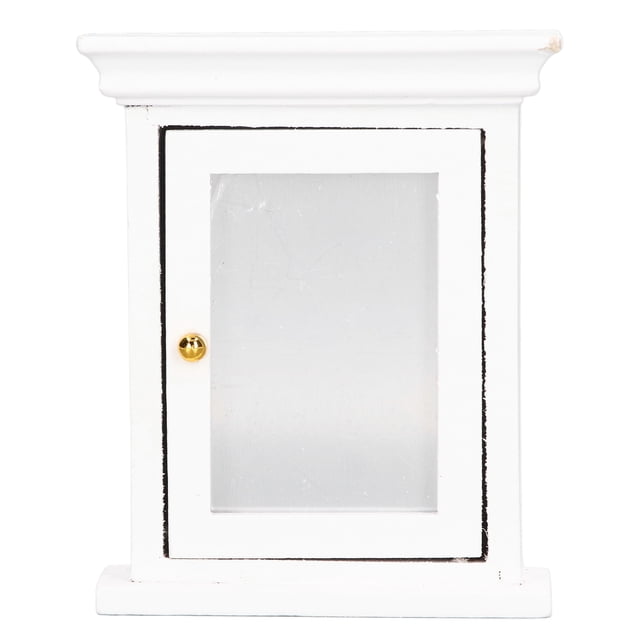 Armario de espejo blanco para casa de muñecas, armario de espejo blanco en miniatura, muebles de baño para casa de muñecas 1:12
