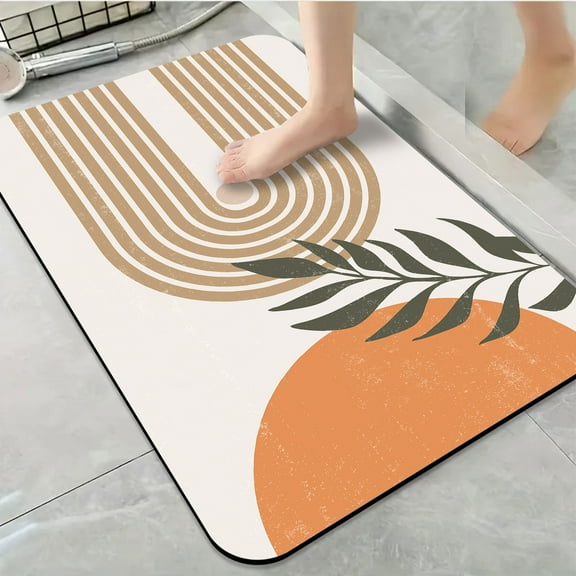 1pc Retro style Geometric and Leaf Bathroom Rug Bathroom Decor and Accessories- Durable,Anti Slip,And Quick Drying,Suitable For Indoor/outdoor Use - Perfect For Bathrooms,Bedrooms,Kitchens