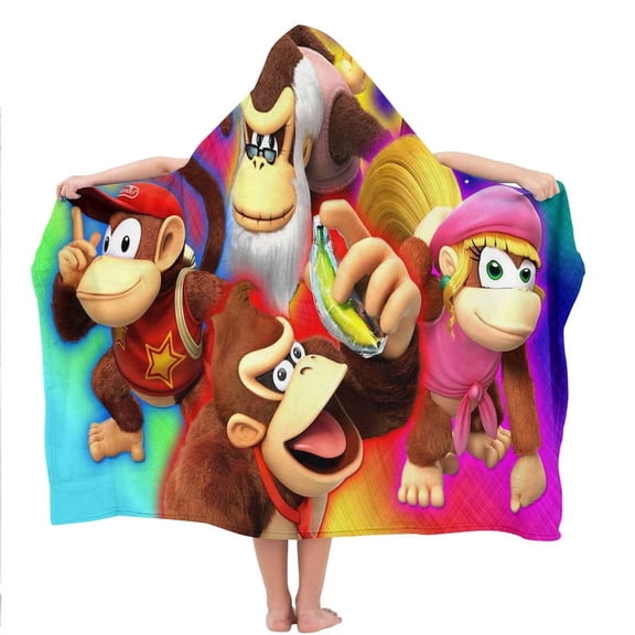 Donkey Kong Country Hooded Kids Beach Towels Microfiber Bath Hat Toddler Swim Cover-ups Poncho Absorbent Pool Wrap