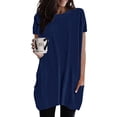 thumbnail image 2 of Women's T-shirts Womens Summer Casual Solid Loose Pullover Crewneck Shirts Short Sleeve Tunic Tops Blouse With Pockets T-shirts, 2 of 6