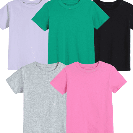 YUANxueke Kids Short Sleeve Shirts Cotton Soft Crew Neck T-Shirts for Girls Boys Casual Athletic Tee Tops 5-Pack 3-4 Years