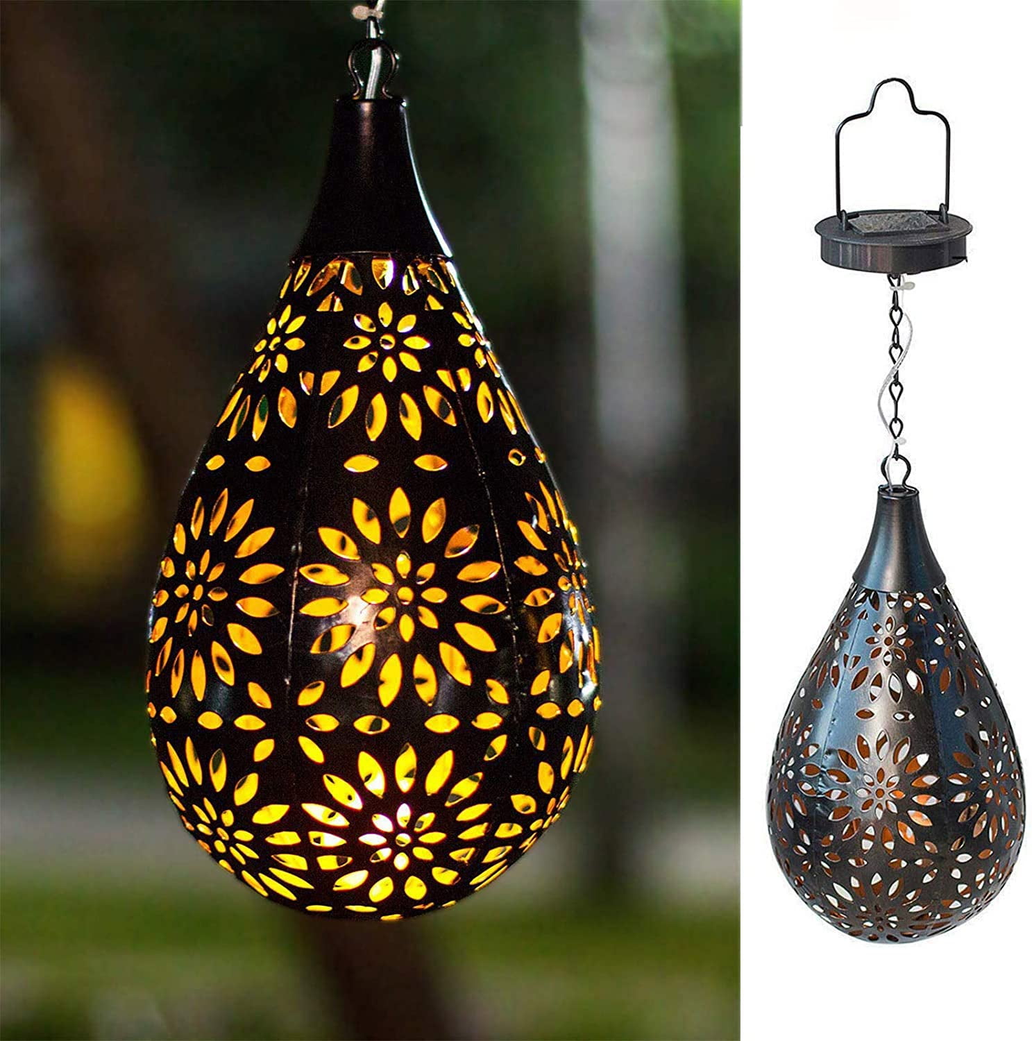 2 Pack Hanging Solar Lanterns Lights Outdoor Garden Metal Waterproof Colorful 