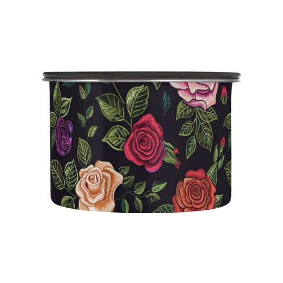 Retro Rose Flowers Leaves Airtight Coffee Bean Canister 500 ml Food Storage Containers with Lids For Gournd, Tea, Sugar, Flour, Rice, Cereal, Candy Cookie Jar