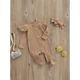 thumbnail image 3 of Xingqing Newborn Baby Girl Fall Clothes Solid Color Ribbed Long Sleeve Zip-Up Footed Romper + Headband Set, 3 of 7