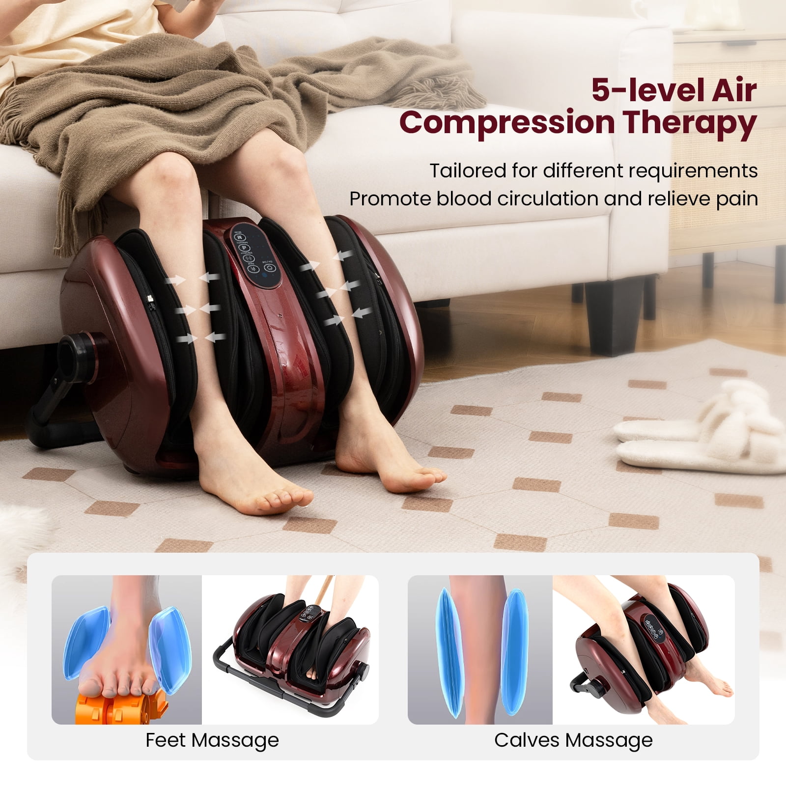 Giantex Foot & Calf Massager w/Heat, Deep Kneading Shiatsu Massager Machine, Gifts for Elder Men Women, Red