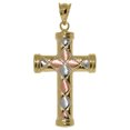 thumbnail image 1 of Precious Stars 14K Tri-Tone Gold Quilted Cross Ladies Pendant - No Chain, Pendant Only, 1 of 5