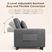 3 in 1 Convertible Sofa Bed, 58 Sectional Sleeper Sofa with Adjustment Backrest & Side Pocket, Pull out Couch for Living Room, Bedroom, Apartment, Dark Gray