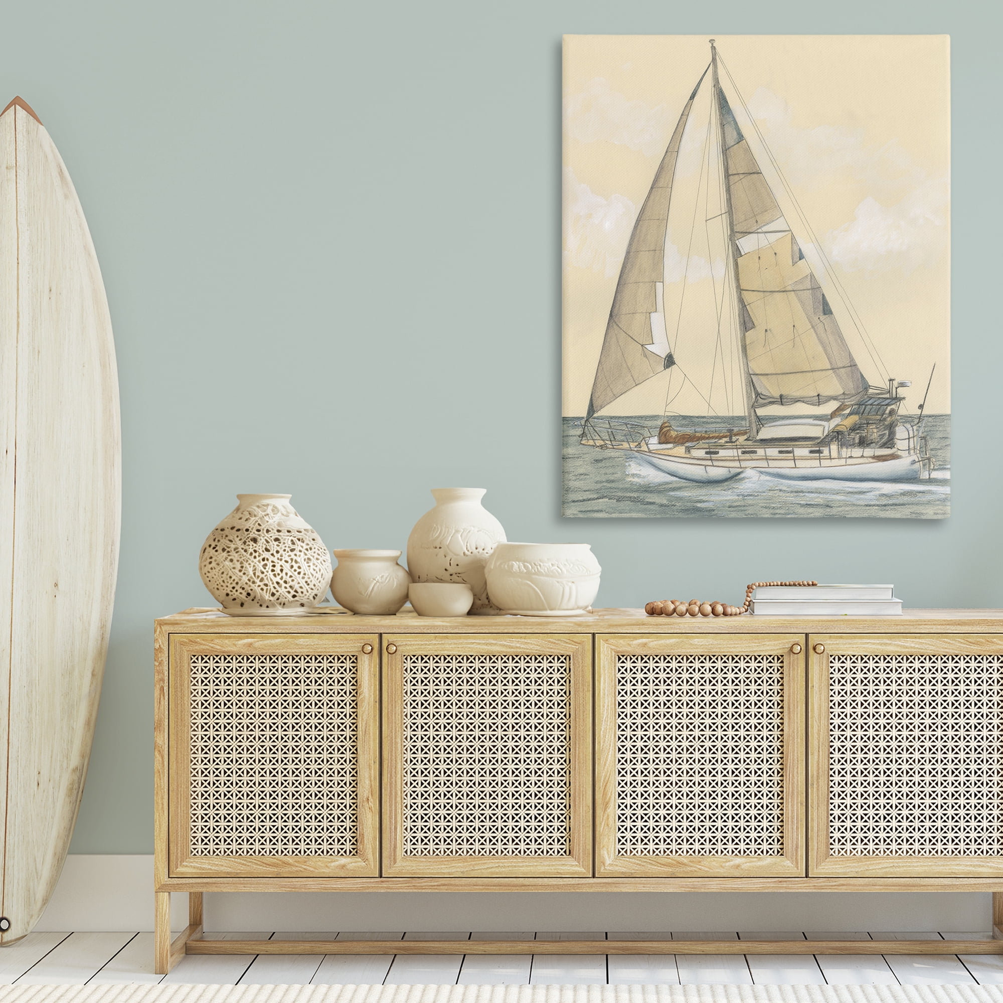 Stupell Industries Detailed Sailboat View Transportation Painting Gallery Wrapped Canvas Art Print Wall Art, 36 x 48