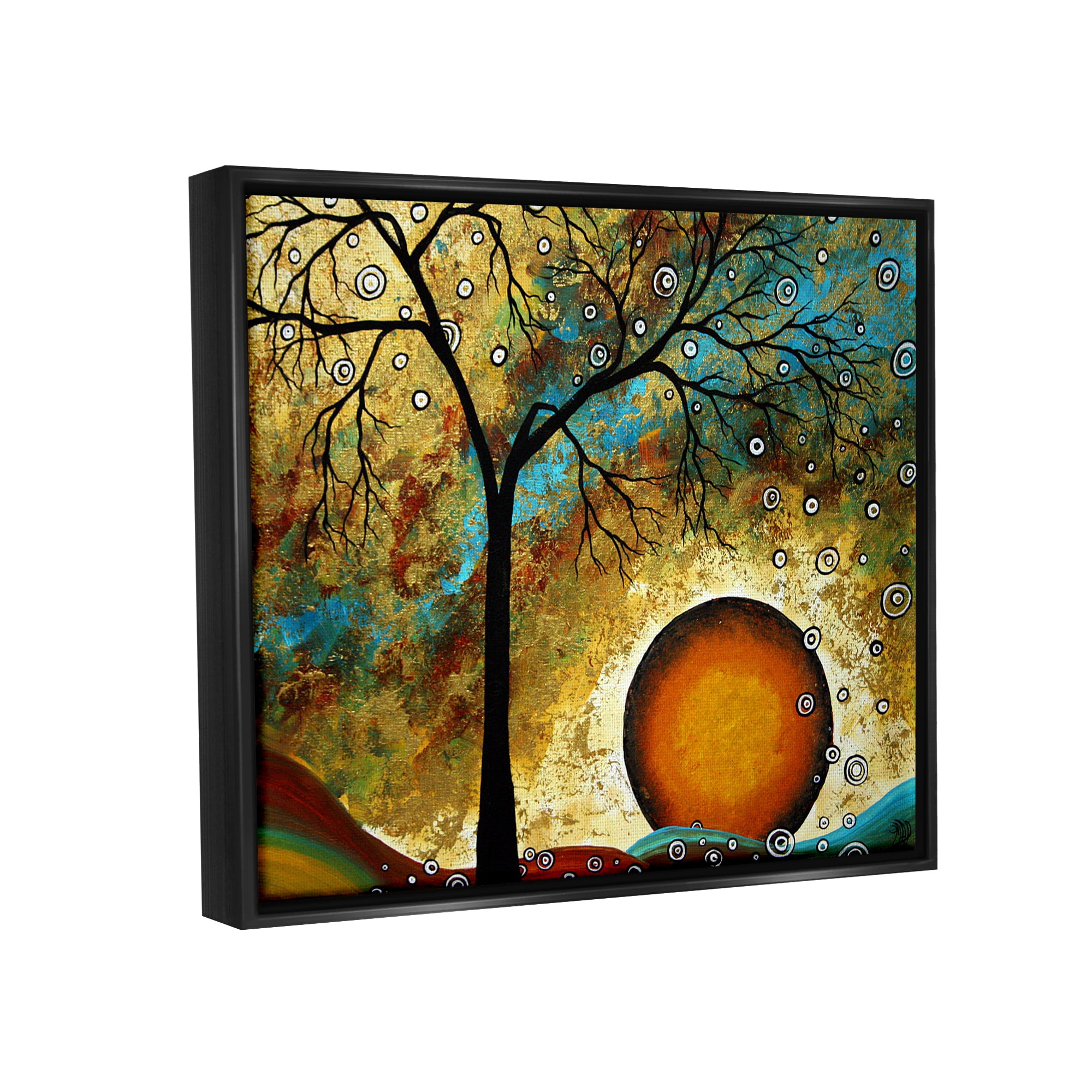 Stupell Industries Boho Tree Scenery Abstract Painting Black Floater Framed Art Print Wall Art, 31 x 25