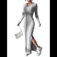 thumbnail image 3 of Vestido Maxi de Punto Acanalado con Cuello en V y Larga para Mujer, con Abertura en el Muslo y Ajustado. Gris L, 3 of 9