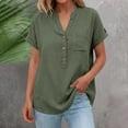 thumbnail image 3 of Yievot Linen Shirts for Women V Neck Button Short Sleeve Office Work Tops Casual Vacation Tees Shirt Blouse, 3 of 7