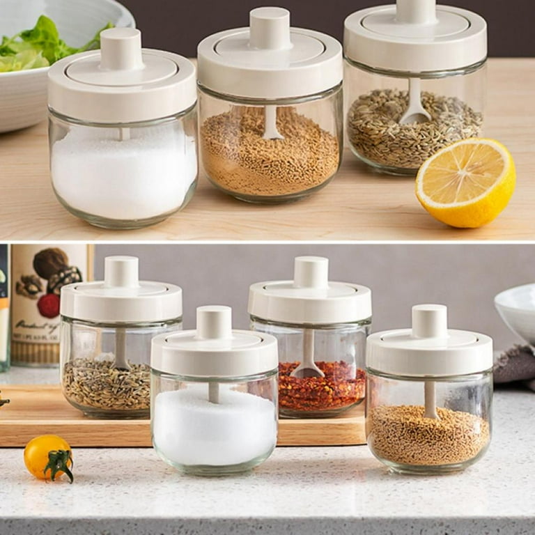 1pc Clear Spice Jar With Spoon, Simple PP Moisture-proof Seasoning Bottle  For Kitchen