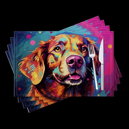 

BaHomeck placemats Set of 4 Abstract Colorful Vector Portrait Of Cute Golden Retriever Dog Cotton Linen rectangle Placemats for Kitchen Dining Table Indoor Outdoor 18*12inch