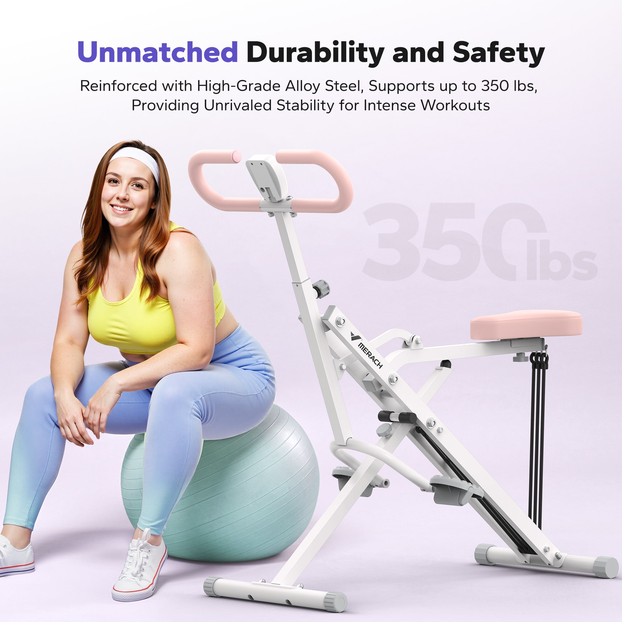 MERACH Squat Assist Trainer Foldable Squat Rider Machine for Glutes and Quads with 3 Tension Bands