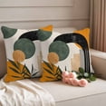 thumbnail image 2 of Boho Middle Century Outdoor Waterproof Pillow Covers, Abstract Orange Geometric Leaves Decorative Square Throw Pillowcase Sofa Cushion Sham for Patio/Couch/Chair, 16"x16" 2 Pack, 2 of 8