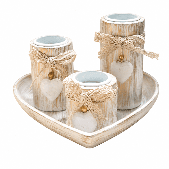 Liujiale Wooden Candle Holders Centerpieces for Living Room Coffee Table Decorations, Farmhouse Table Decor Tealight Candles Holders with Rustic Tray, Candlesticks for Home Decor Fireplace Kitchen