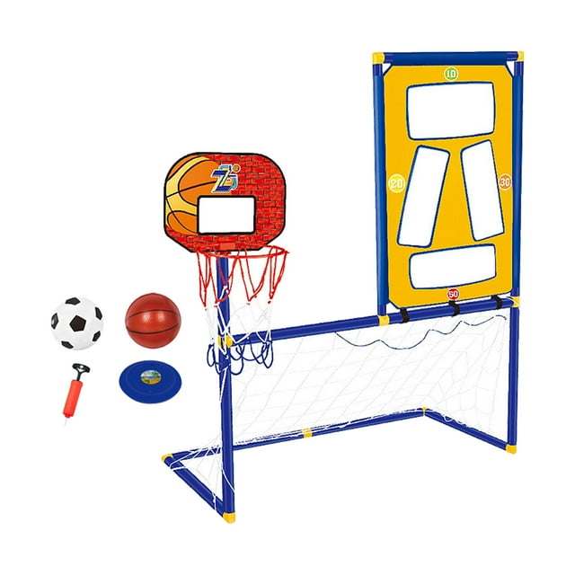 Portería de fútbol Colamx 3 en 1 con aro de baloncesto y estante para discos