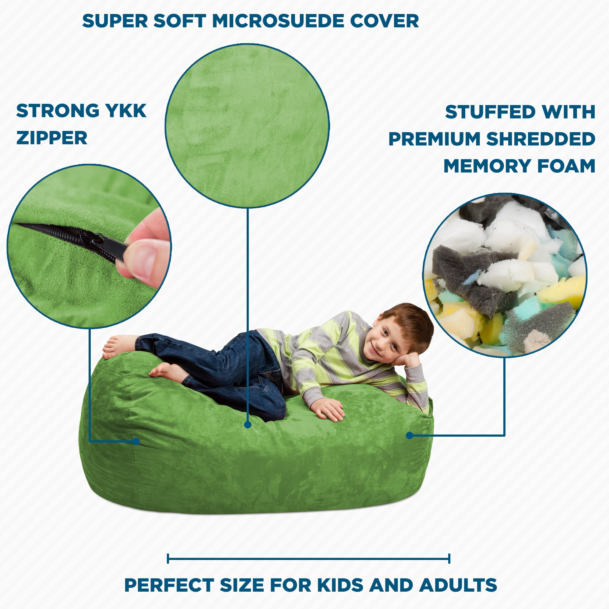 Chill Sack Bean Bag Chair, Memory Foam Lounger with Microsuede Cover, Kids, 2.5 ft, Lime