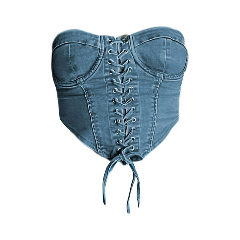  SHENHE Women's Strapless Zip Back Corset Bustier Fitted Sexy  Denim Tube Top Blue XS: Clothing, Shoes & Jewelry