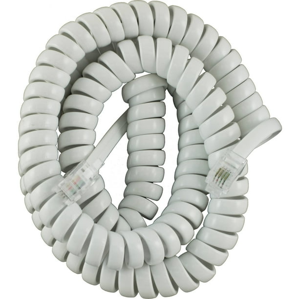 Telephone Coiled Handset Cord, 15 Ft., White
