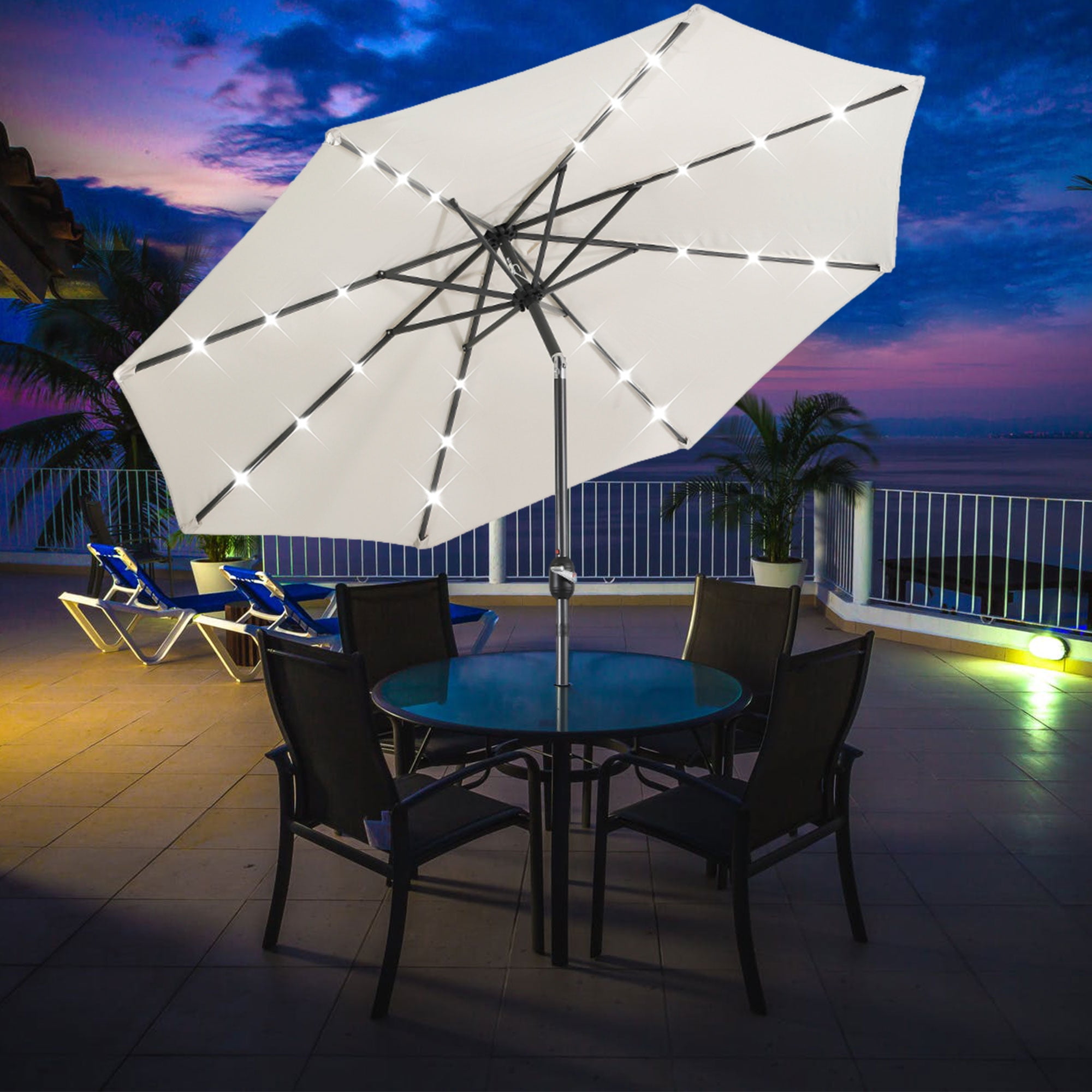 Skyland 10ft Solar 24 LED Lighted Patio Umbrella with 8 Sturdy Ribs