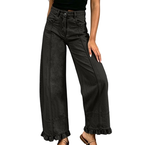 High Waist Loose Pocket Straight Solid Denim Shorts Pants For Women Fashion Jeans