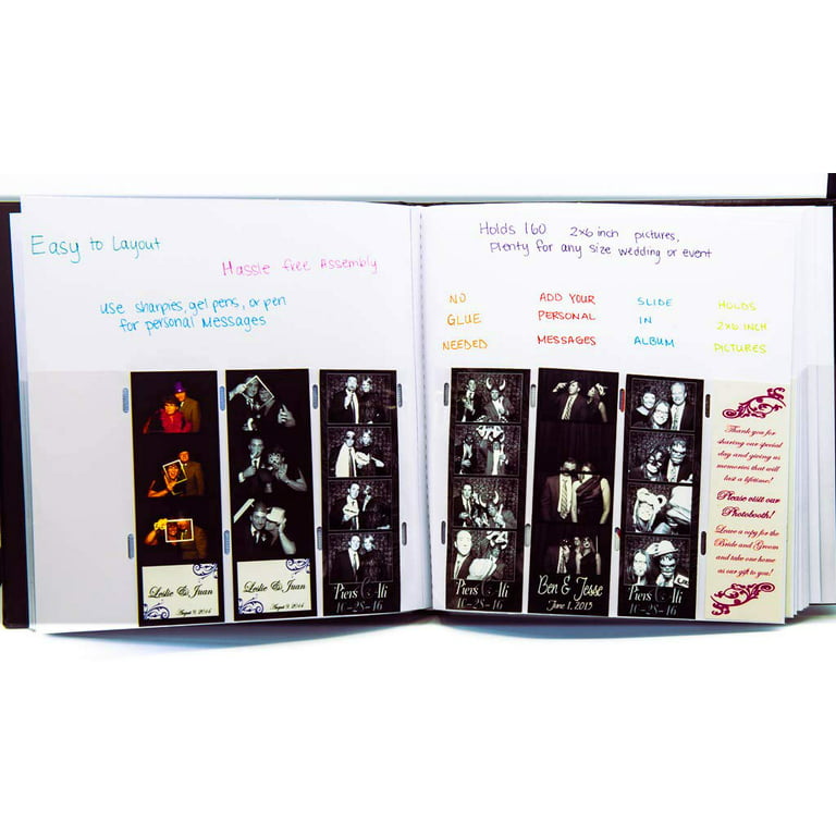 Photo Booth Frames Photo Booth Memory Album, 2x6 In Photo Strip Inserts 40  White Pages, Black Cover
