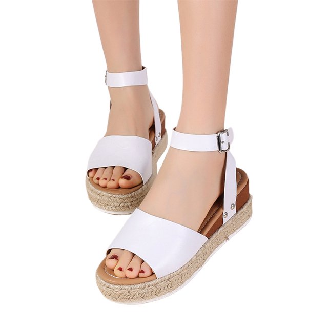 Sandalias Plataforma Verano Zapatos Informales Playa Con Correa en El Tobillo Calzado Cómodo Cuero PU para Mujer Exteriores