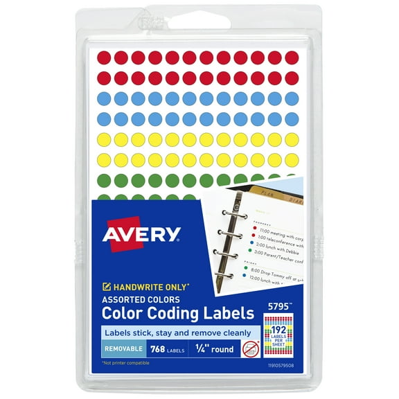 Avery Dot Stickers, 1/4" Diameter, Assorted, 768 Total (5795)