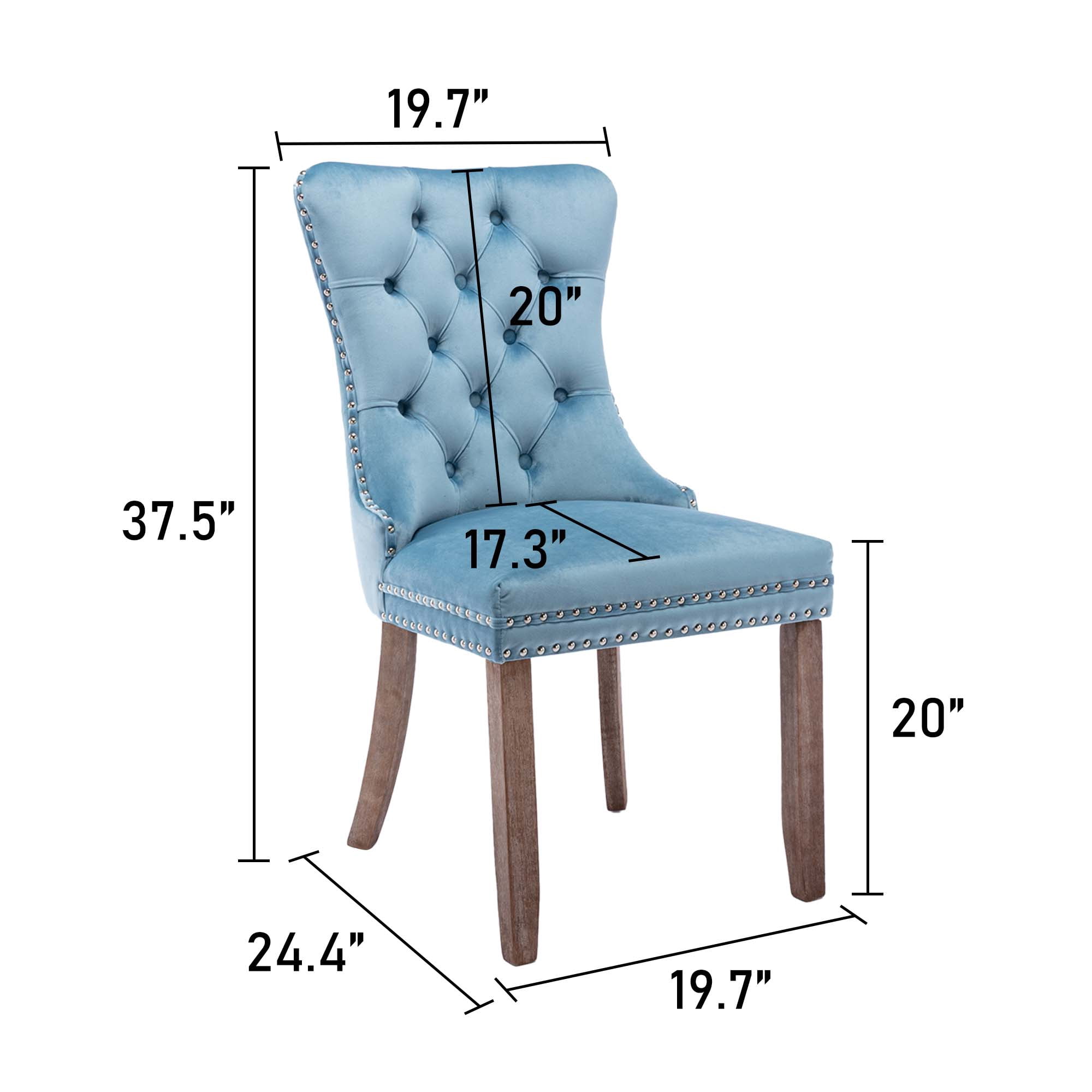 Aukfa High-End Upholstered Dining Chairs Set of 2, Modern Tufted Solid Wood Side Chair with Nailhead Trim - Light Blue