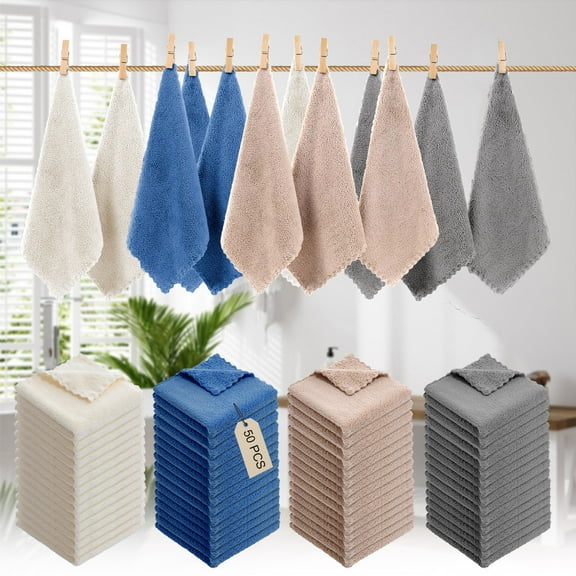 Bath Towels Set 50 Pack | Cotton Soft Absorbent Face & Hand Towels | Thick Durable Wash Cloths for Bathroom Spa Dorm Hotel Salon | 11.8x11.8 in | Multiple Colors | Home Gift Towels