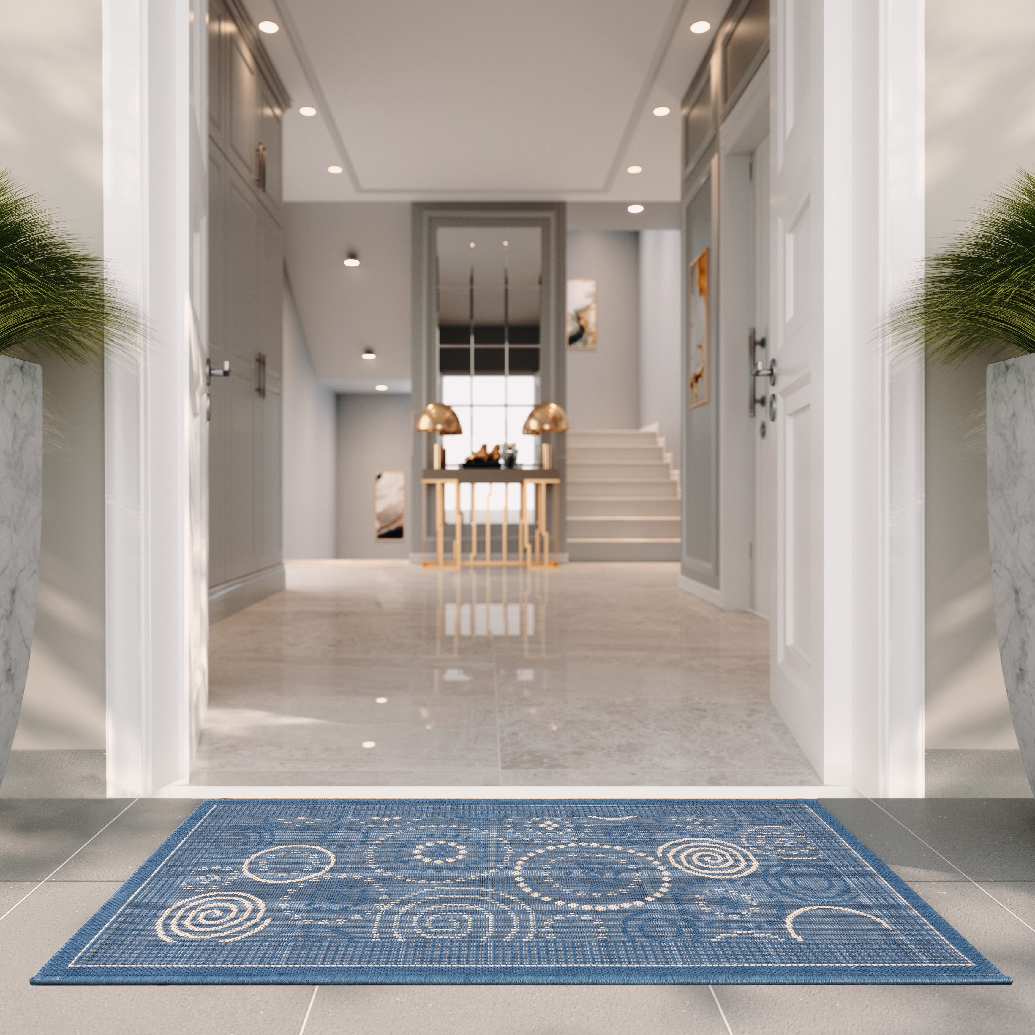 Safavieh Courtyard Hugo Oriental Indoor/Outdoor Area Rug, Blue/Natural, 6'7" x 9'6"