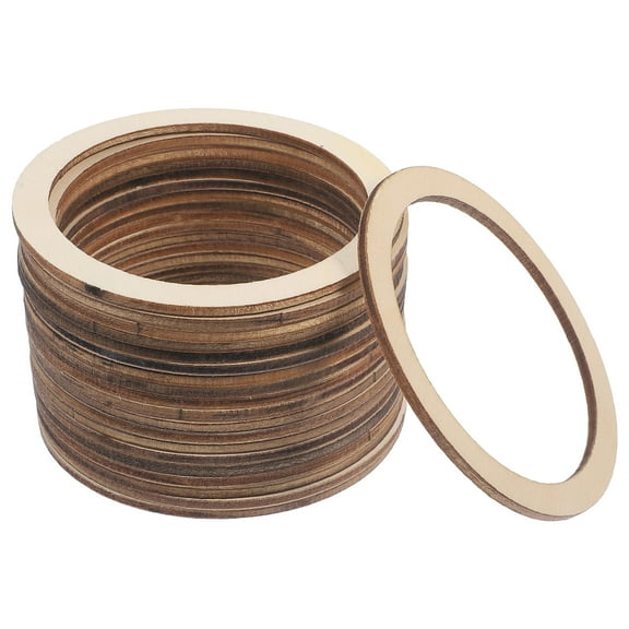 Viveous 20pcs Wood Rings Flat Circles Unfinished Wooden Round Rings DIY Wood Crafts