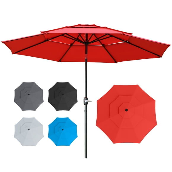 Outsunny 9FT 3 Tiers Patio Umbrella Outdoor Market Umbrella, Red