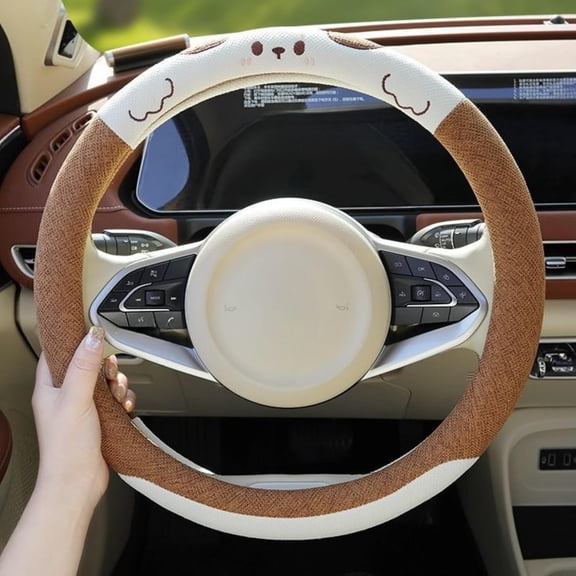15 Inches Universal Round Car Steering Wheel Cover, Cute Dog Animal Soft Breathable Non-Slip Steering Wheel Protector Wrap