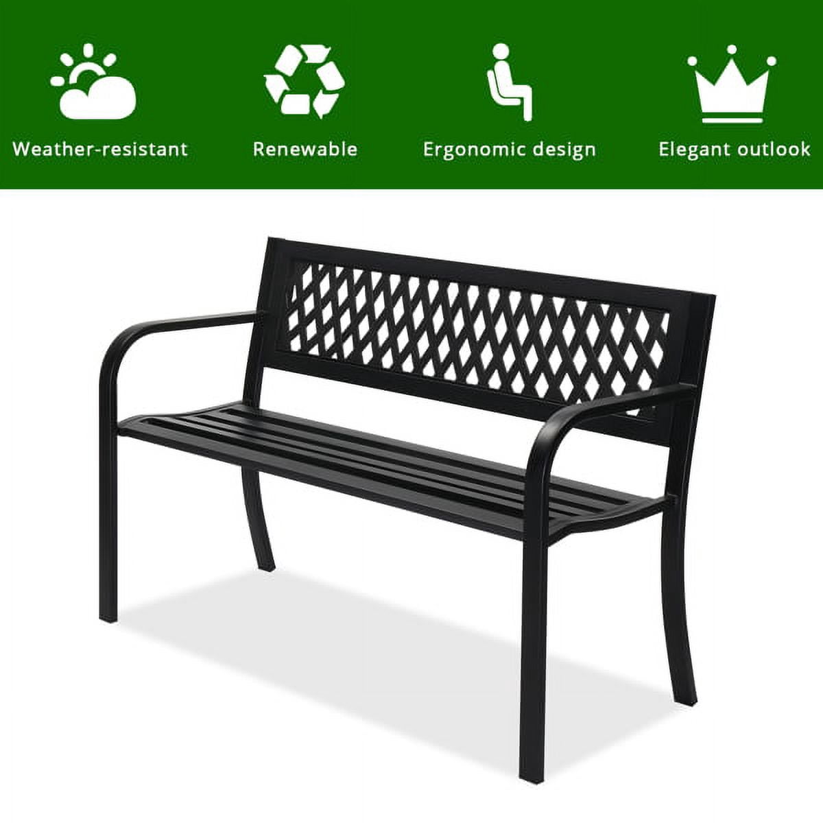 47in PVC Mesh Backrest Outdoor Iron Bench for Garden Patio Black