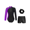 thumbnail image 4 of Sinleey Little Girls Gymnastics Leotard with Shorts Sparkly Dance Biketard Unitards Matching Hair Purple&Black 16, 4 of 6