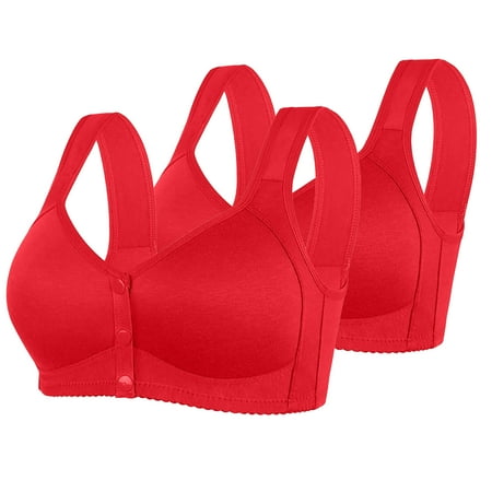 REORIAFEE Bralette for Women 2PC Front Closure Gathered Together No Wire Bras Solid Brassiere Comfy Wide Strap Breathable Corset Underwear Comfortable Classic Support Lingerie Red M