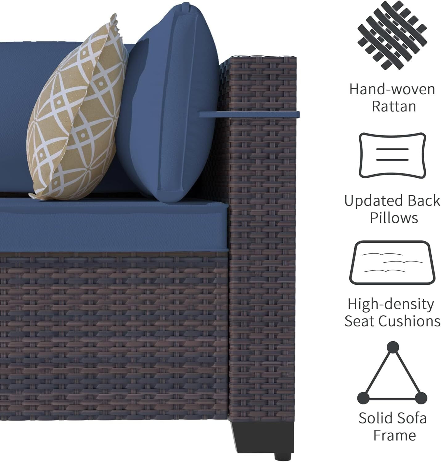 ASJMR 14 Pieces PE Rattan Patio Furniture Conversation Set Outdoor All-Weather Sectional Sofa Set For Garden Backyard,Navy