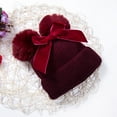 thumbnail image 4 of Arvbitana Kids Beanie Hat Bowknot Warm Stretchy Winter Cap Solid Knitted Beanie Hat, 4 of 7